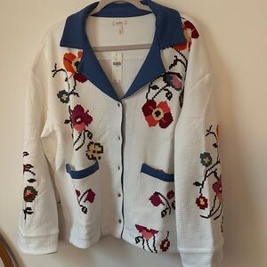 Floral Embr Look  White Jacket Anthropologie